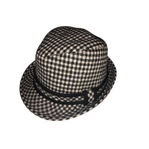 The Hatter Company Trilby Fedora Hat Black Gray Checkered Tweed Size M Unisex